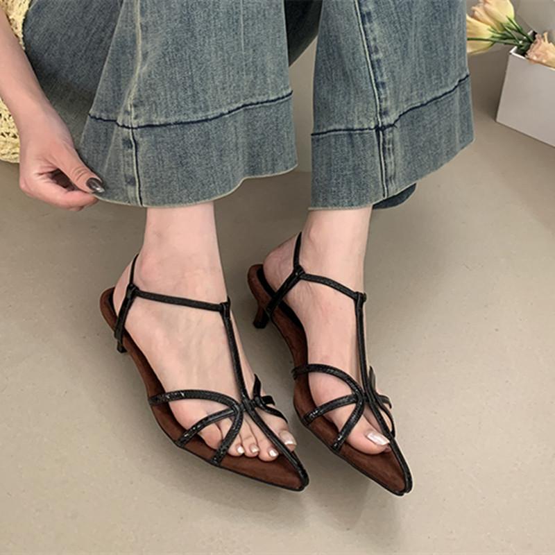 Fashion Bailamos Summer New Women Sandals Fashion Narrow Band Ladies Gladiator Shoes Thin Low Heel Ankle Strap Dress Party Shoes Mujer