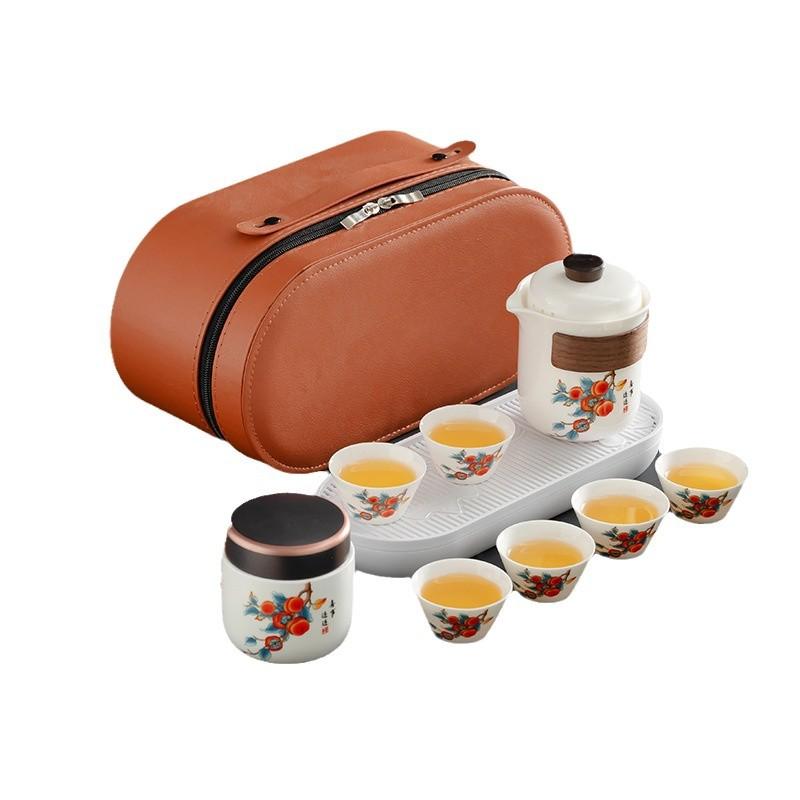 Travel white porcelain gifts Guochao Splendid Mountains and Rivers Outdoor Kung Fu Tea Set Small Set Portable Kuaike Cup