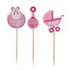 18Pcs Girl Type Kids Birthday Cute Cupcake Toppers Baby Shower Cake Decorations (Pink)