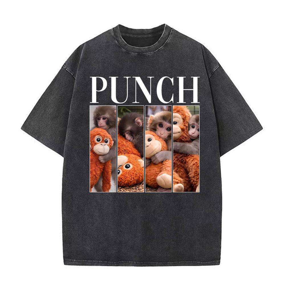 Punch The Funny Monkey Graphic T Shirt Unisex Women Clothing High Quality Crewneck Tshirts Oversized Vintage Washed Humor T Shirts