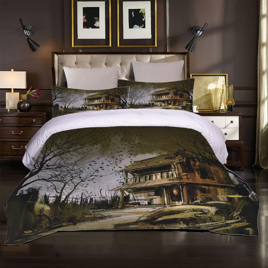 

Полный комплект двуспальной кровати с мультяшной архитектурой, пододеяльник с 3D-принтом, покрывало для односпальной двуспальной кровати размера «king-size» W90xL190cm