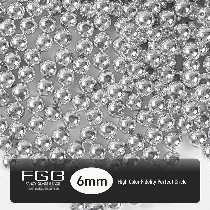 FGB High Color Retention Silver Spacer Beads - 3/4/6/8mm Round Glass Beads for DIY Beading Accessories
