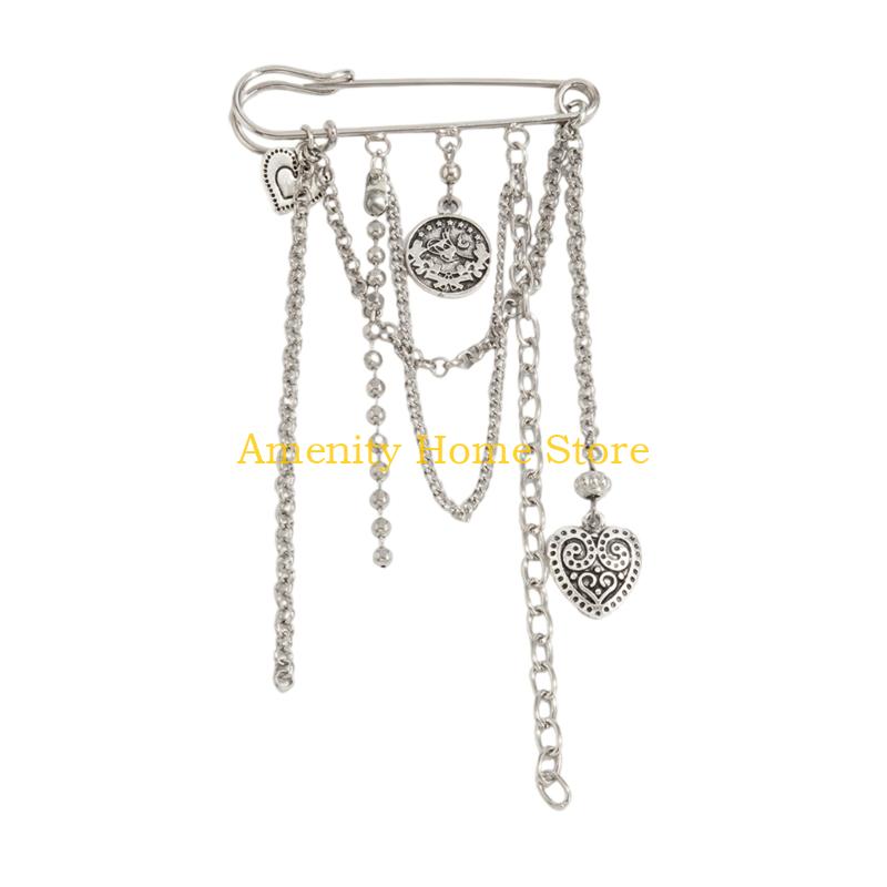 F26C Pants Shortener Pin Alloy Fringe Safety Pin Decorative Brooch For Clothing Jeans