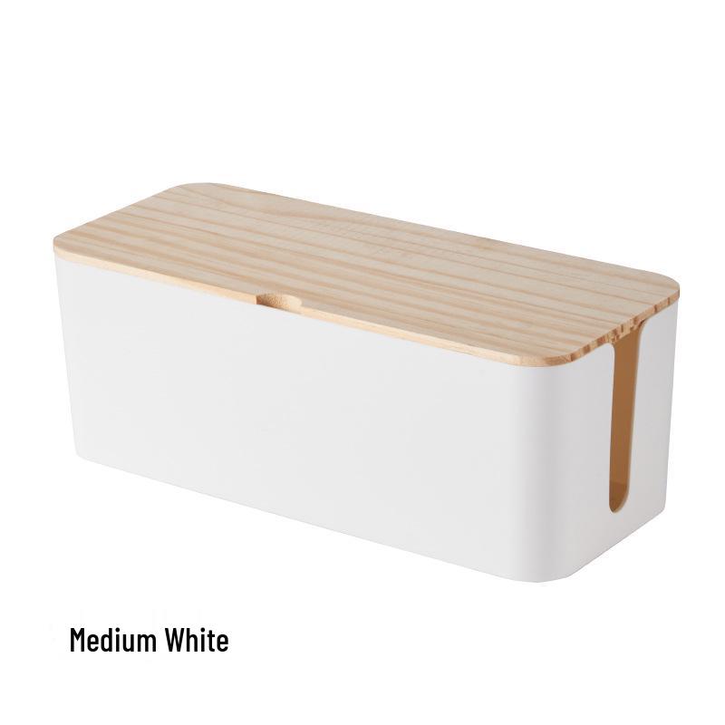 Wire Storage Box with Wooden Lid - Socket & Cable Organizer
