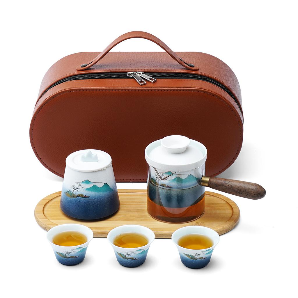 Portable Travel Tea Set for Company Annual Meeting, Quick Tea Cup Small Set, Outdoor and Home Use Kung Fu Tea Cup Teapot Gift