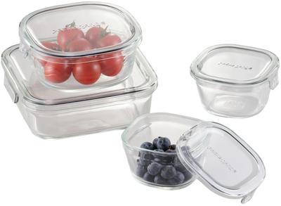 Iwaki Heat Resistant Glass Storage Container Cool Gray Square 4 Piece Set Pack & Microwave PCPRN4GY21