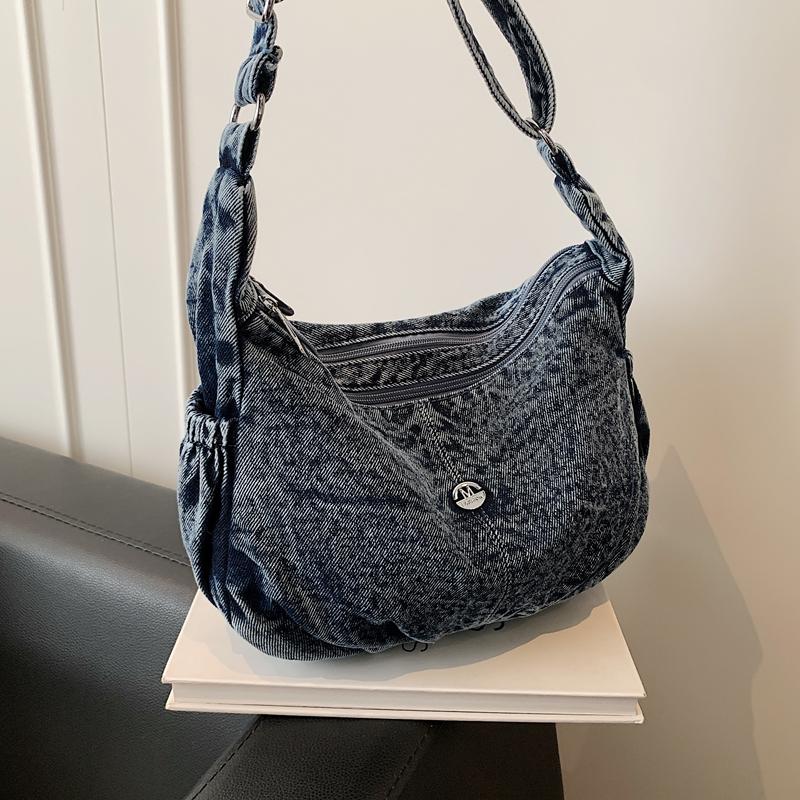 Doppellagige kleine quadratische Tasche Denim-Tasche Damen Leichte Schulter-Umhängetasche