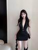 Spicy V-Neck Halter Strap Sleeveless Dress – Women's Summer Elegant Waist-Cinching Slimming Short Skirt