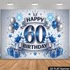 2D Plane 60th Birthday Party Backdrop with a Shining Blue "60" Letter In the Center and a "Happy Birthday" Banner
