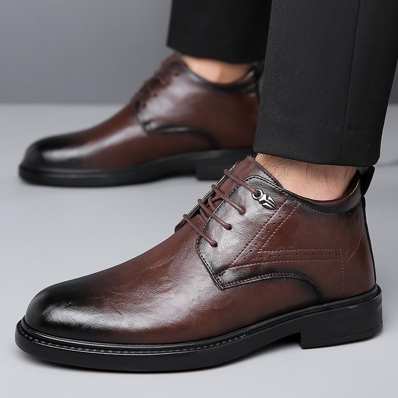 Men's High Top Business Formal Leather Shoes - Warm Winter Non-Slip Wool Velvet Lined
