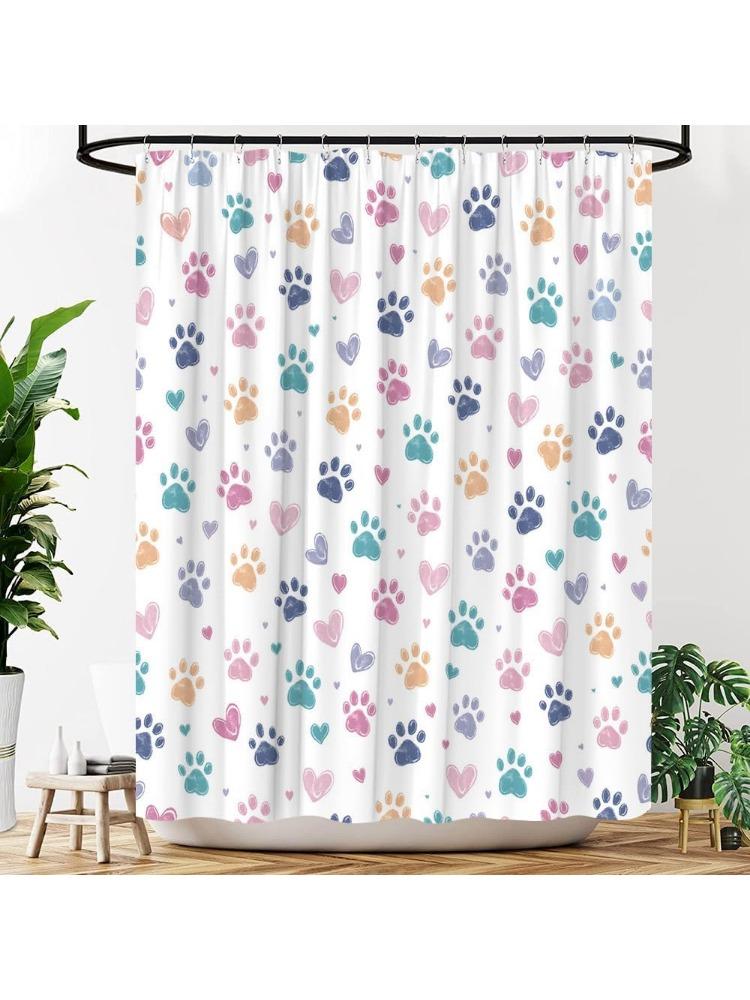 Cat Dog Paw Print Shower Curtain Cute Colorful Animal Pet Paw Print Fabric Bathroom Decor Curtains with Hooks, 70  Wx70 H 90x180CM