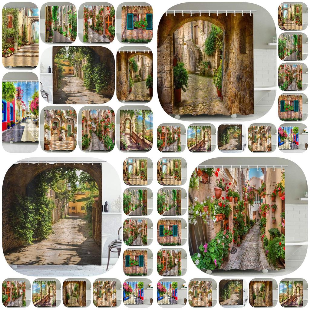 Utsökt Duschdraperi med Blommor Vattentätt Polyester Badrumsdraperi För Badrumsdekor