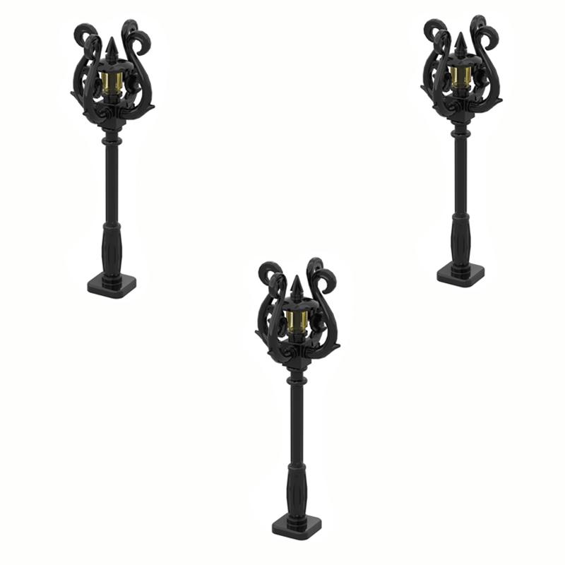 MOC Steine Mittelalter Alchemie Raum Küche Zauberer Trank Bausteine Teufelsquelle Schloss Straßenlaterne Hexen Figuren Szene Schädel