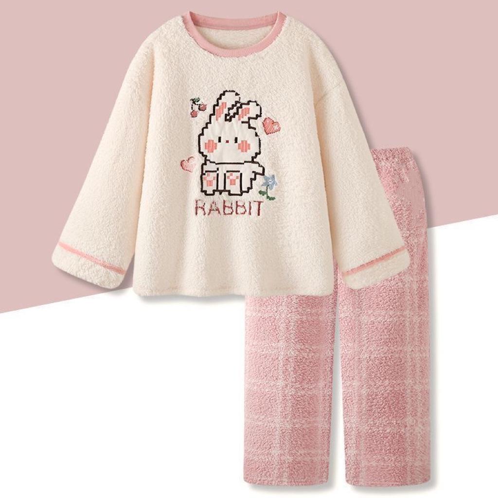 Women's Winter Plush Cartoon Pajama Set: Cozy College-Style Pullover Suit