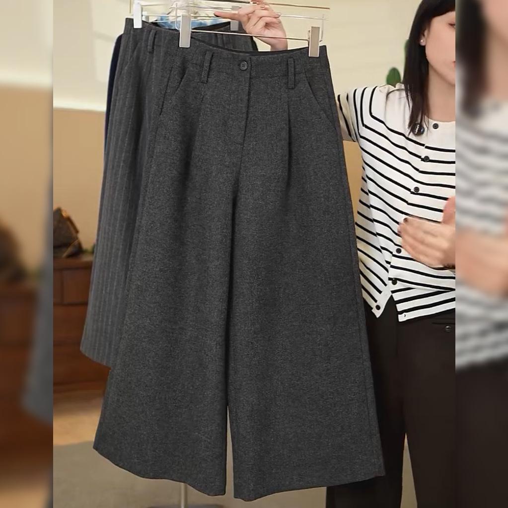 

Women s Plus Size Gray High-Waisted Woolen Pants, Slimming Straight-Leg, Versatile for Spring and Autumn 2XL