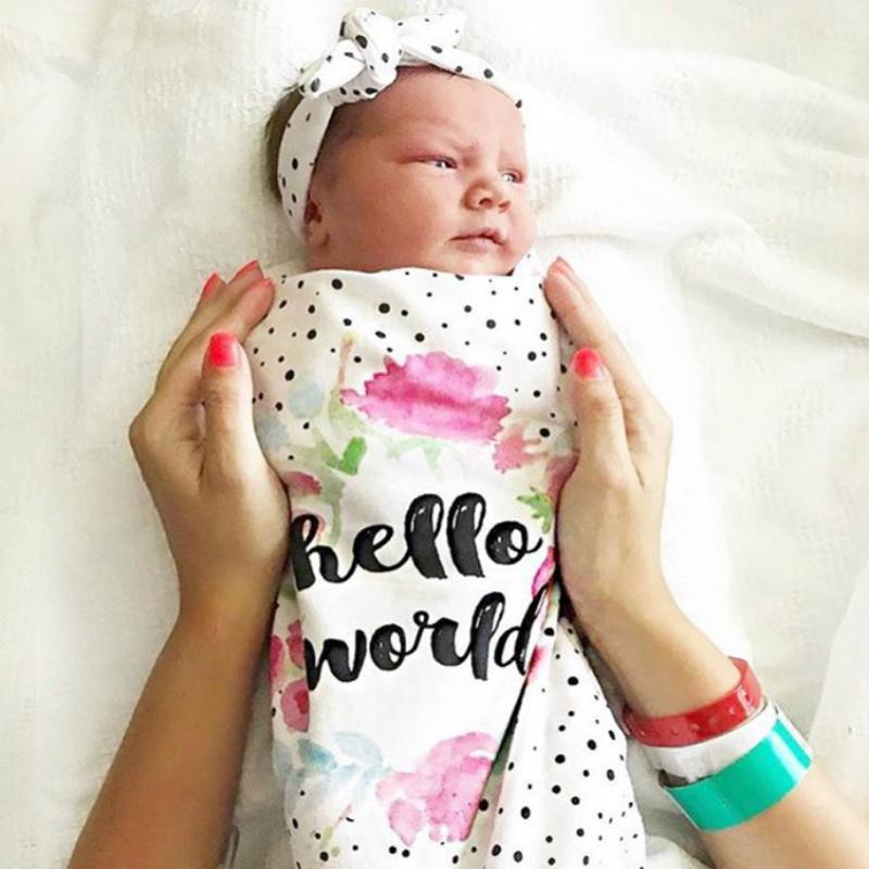 2Pcs/Set Newborn Swaddle Blanket Baby Cocoon Sleeping Bag Muslin Wrap Headband