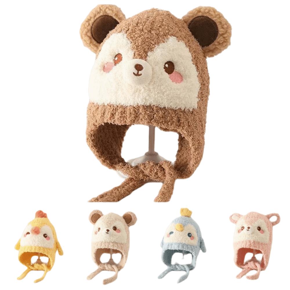 Cartoon Kids Earflap Beanie Thick Plush Lined Infant Winter Cap Toddler Warm Hat Cold Weather