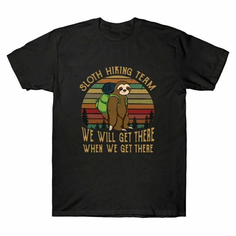 Sloth Hiking Team We Will Get There Funny Vintage T-shirt Black Cotton S
