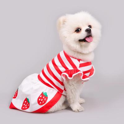 Cute Strawberry Dog Dress Dogs Red-White Striped Skirt Summer Dog Clothes Cats Puppy Girl Cute Apparel Clothes Dogs Dresses