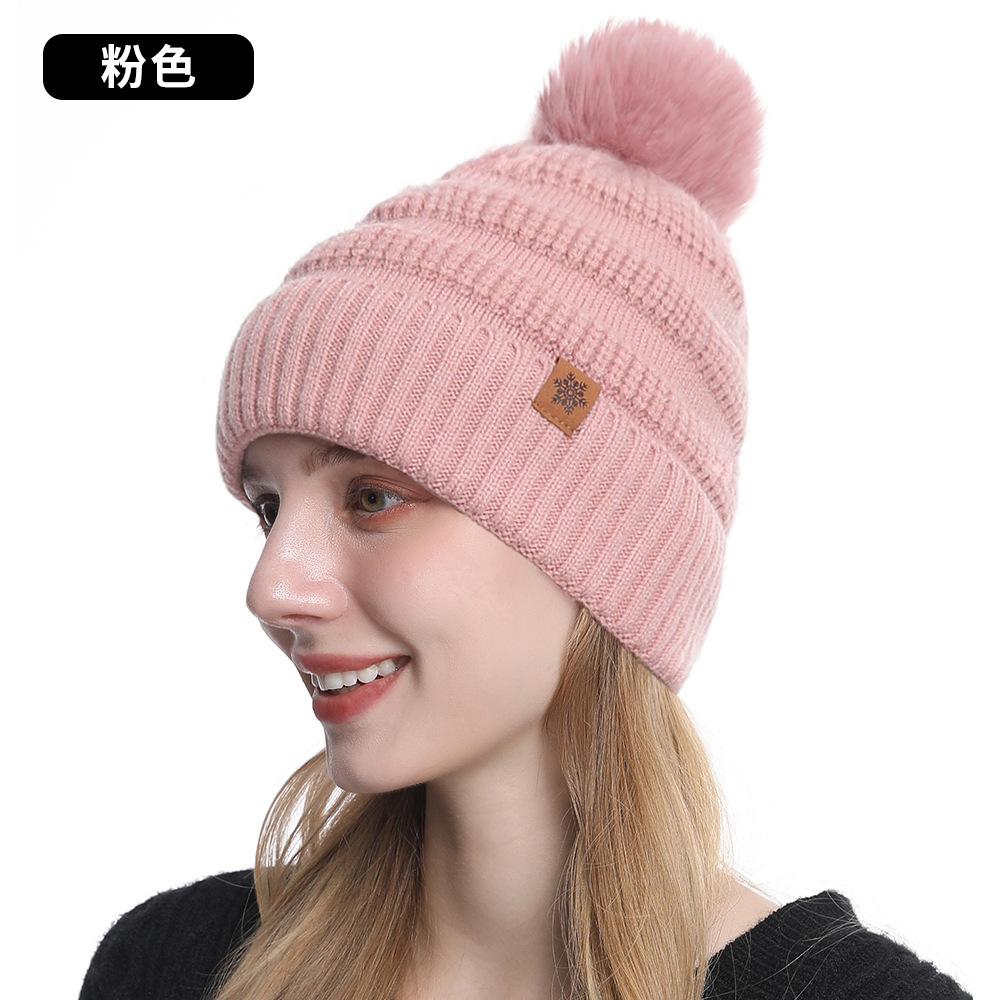 Women's Autumn and Winter Knitted Hat Scarf Gloves Three-piece Set Double-layer Warm Solid Color Wool Pullover Hat