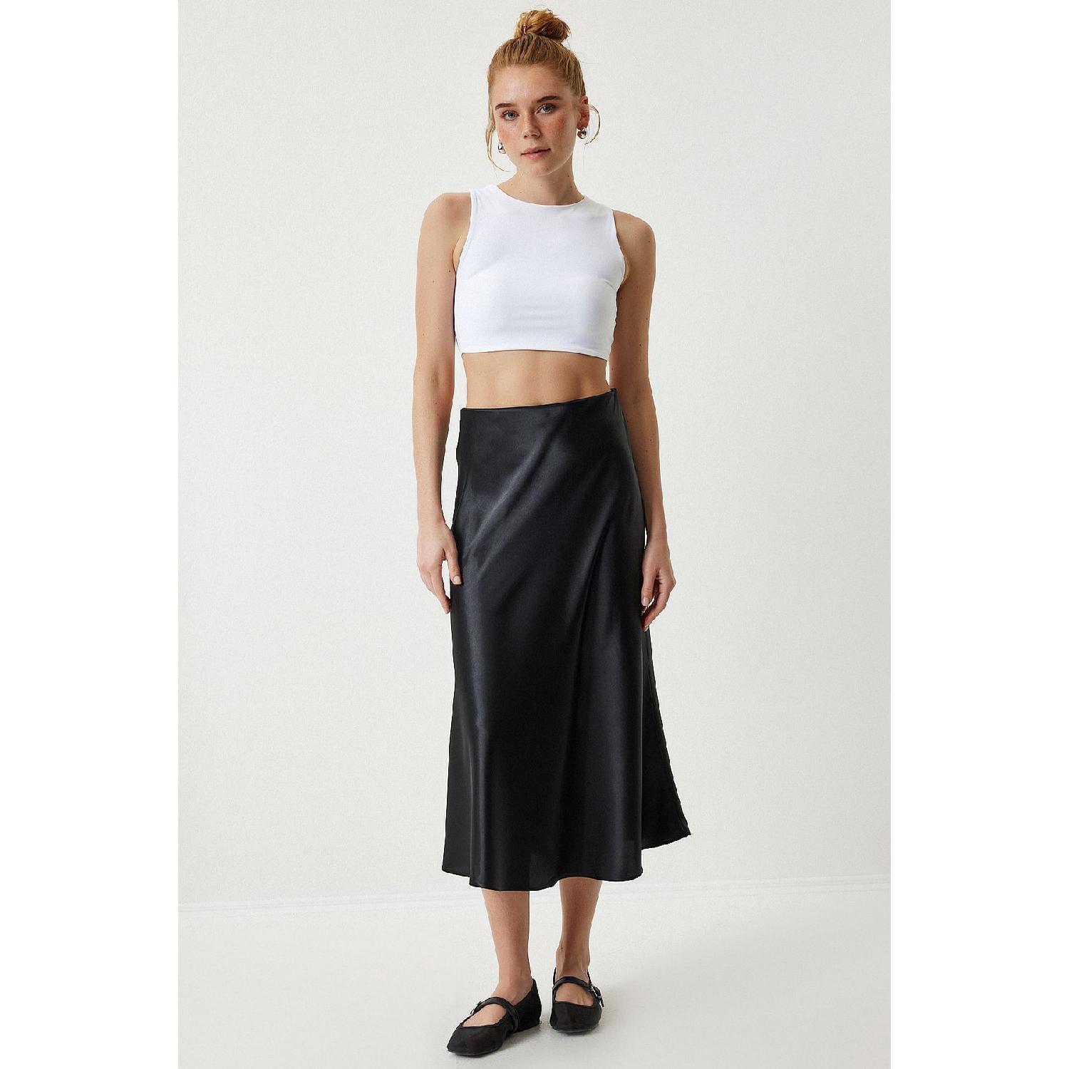 

Satin Finished A-line Skirt Black 38 чорний