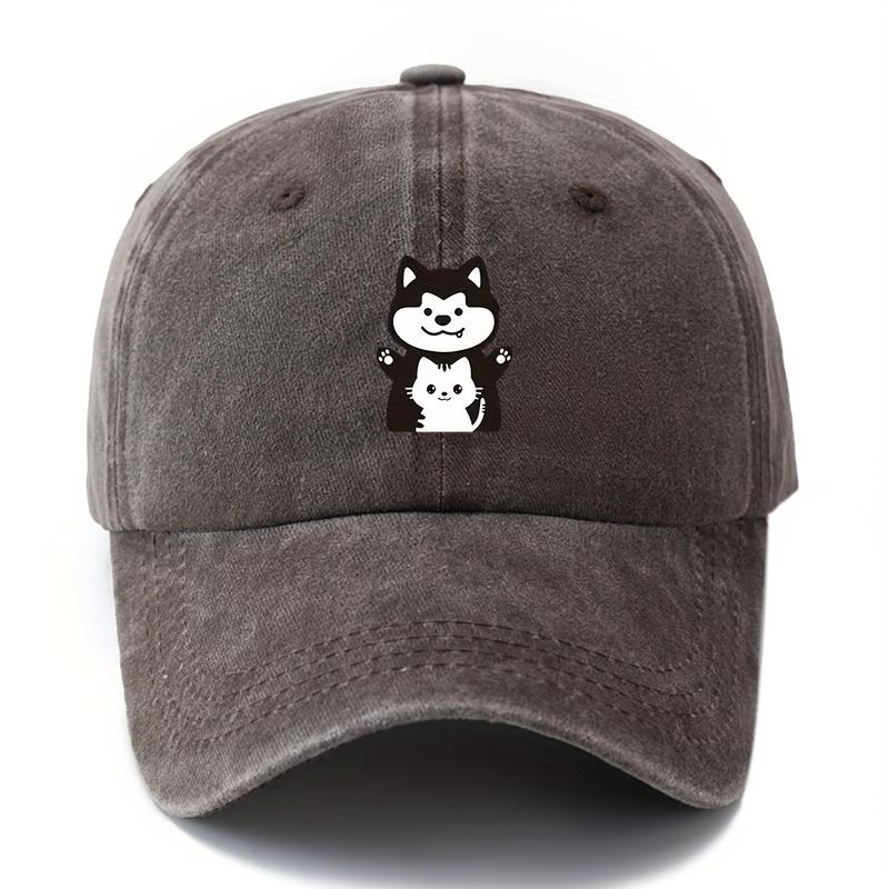 Unisex Casual Baseball Cap with Cute Cartoon Dog and Cat Prints Suitable for Camping and Leisure Activities