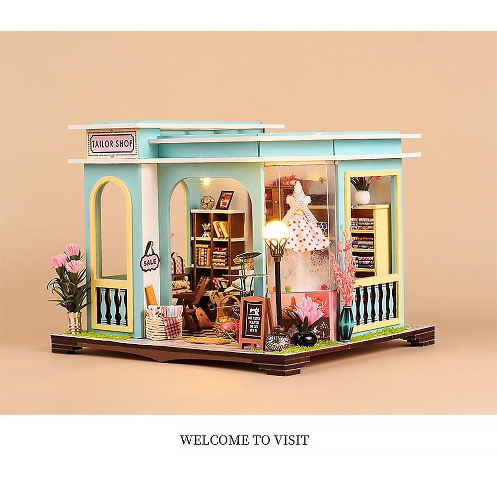 Miniature House Dollhouse 3D Handmade Wooden Puzzle English Interior Perfect for and Gifts Kit, [Dressmaker's Shop] Puzzle, Kit, Instructions, Decor,