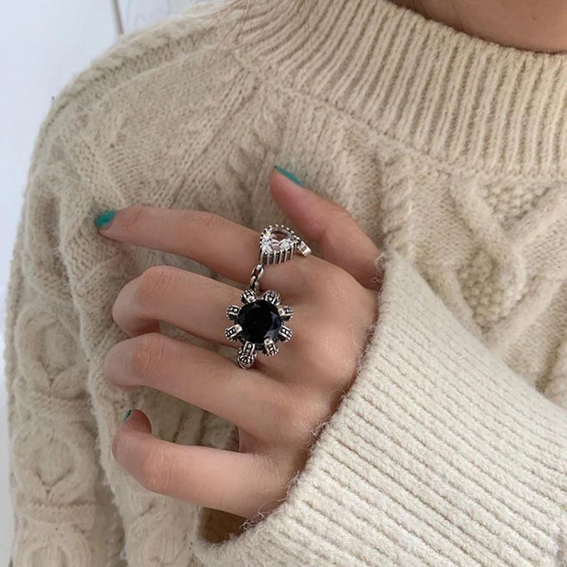 foxanry LOVE Engagement New Fashion Rings Vintage Punk Water Drop Geometric Party Jewelry Gifts for Women