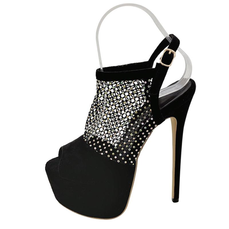 

Подиумная мода Туфли-стилет с открытым носком 17 см Женские Сексуальные С кристаллами и стразами С сеткой Женские Туфли-сандалии на высокой платформе и высоком каблуке Черные 35 чёрный