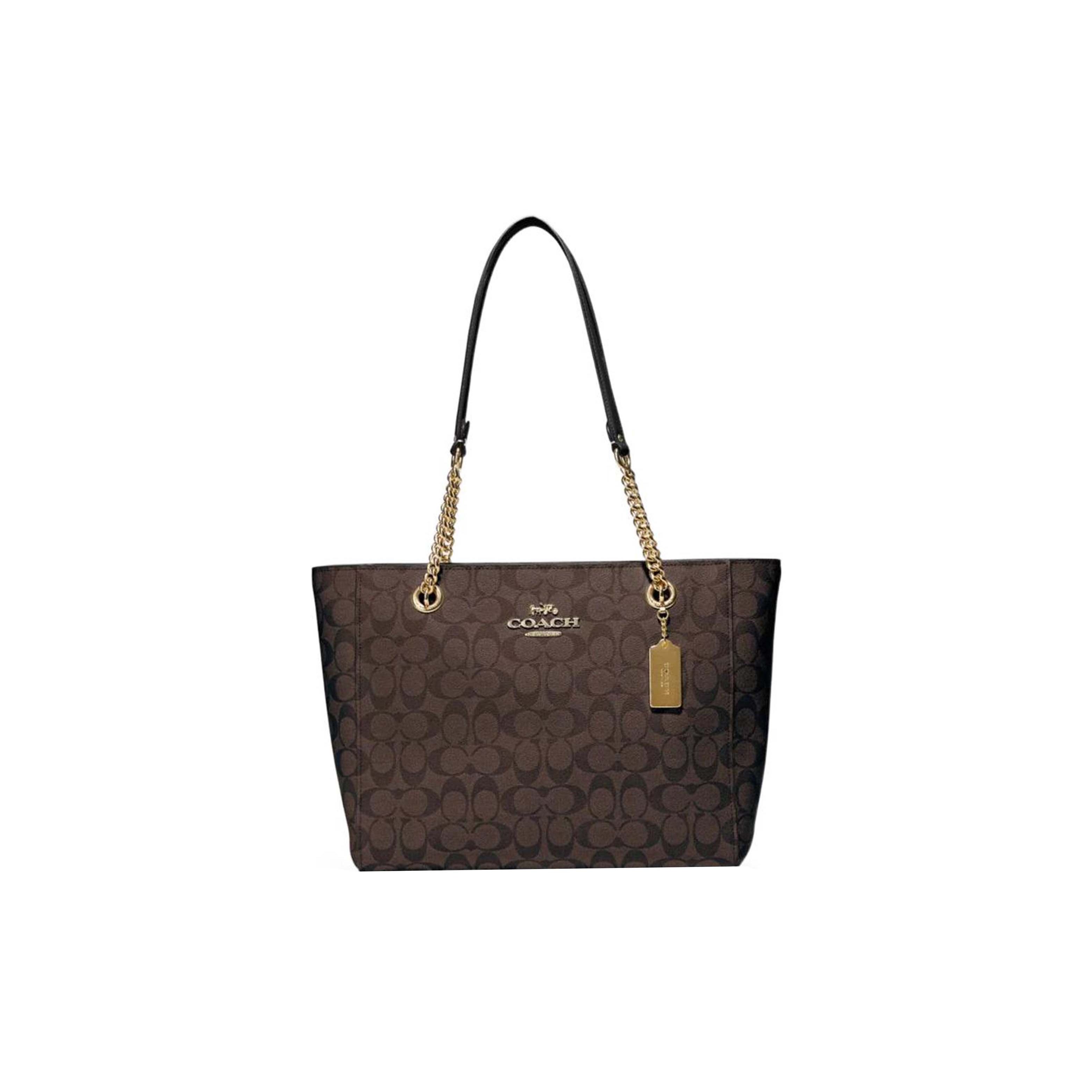 

Coach Cammie 32 Classic Monogram Print Zipper Tote Bag Women Tote Bags Brown Black C8148-IMAA8 Basic Set (Bag+Dust Bag)