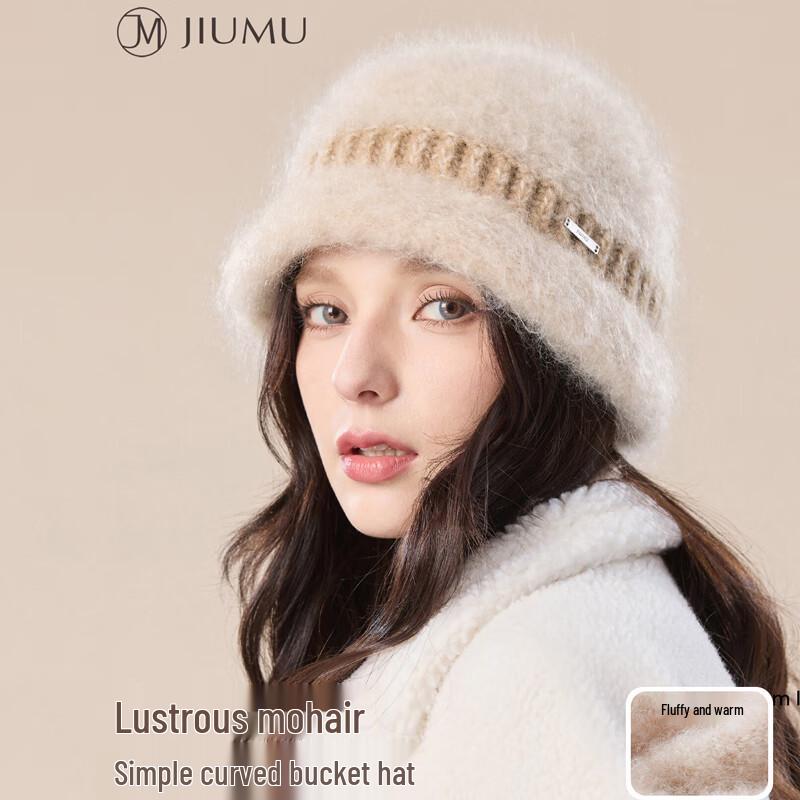 JIUMU Women s Warm Mohair Blend Knitted Bucket Hat One Size