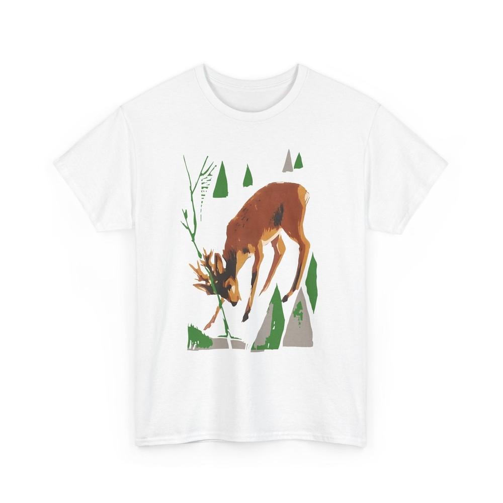 

1961 slovakian living beauty vintage deer art reproduction tshirt 3XL