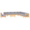 12 Piece Garden Lounge Set with Grey Cushions Solid Pine Wood