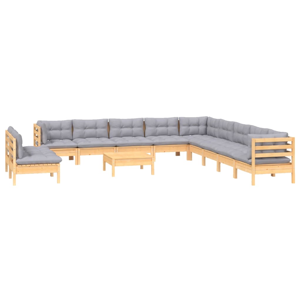 Vidaxl 12-Cz. Garden Lounge Set, Grey Cushions, Pine