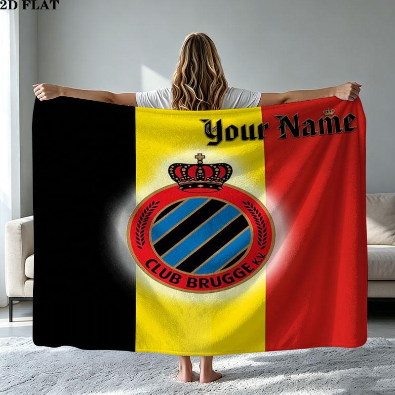 1PC Club Brugge KV Custom Name Patterned Flannel Blanket Suitable For All Seasons for Home Decor Warmth and Comfort Gifts Holiday Present