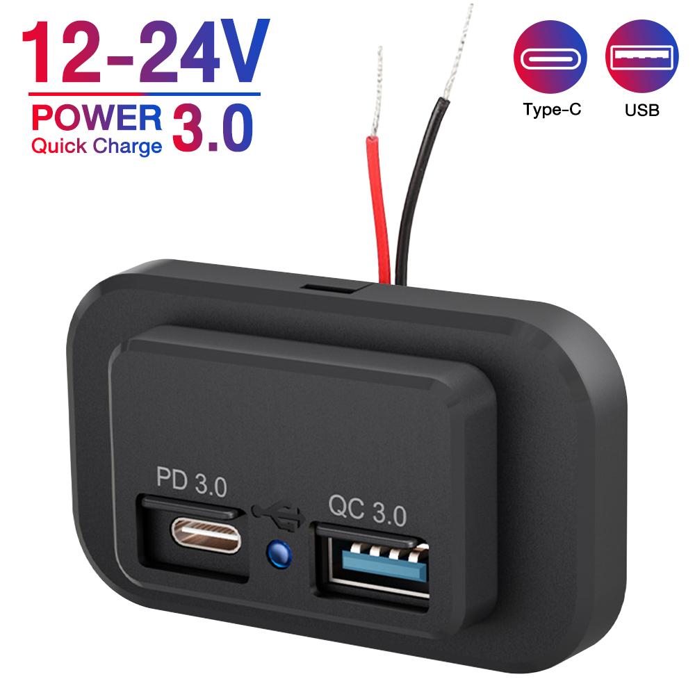QC3.0 PD Car Charger Socket Quick Charge Dual USB Charger Outlet Panel Power Adapter for Truck Camper Caravan Accessories 12/24V