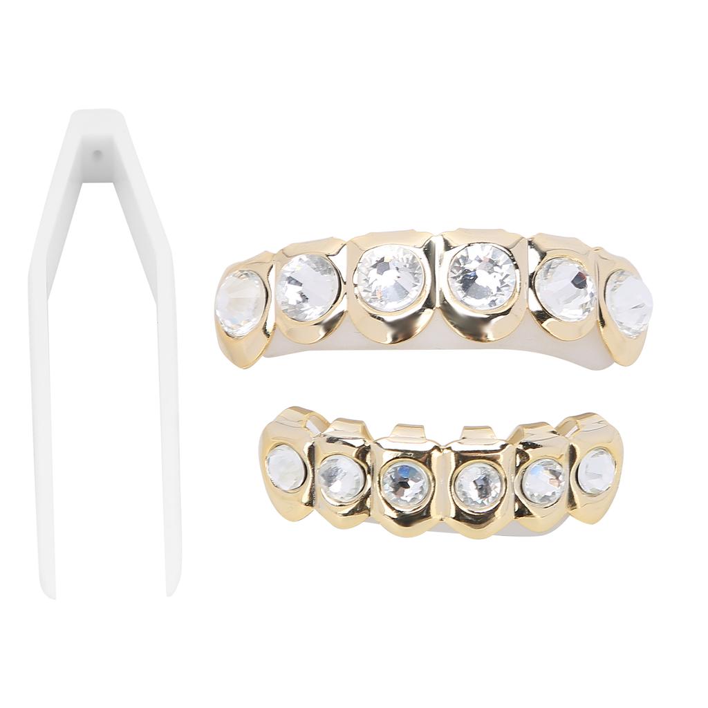 Górny Dolny Błyszczący Zestaw Sztucznych Zębów Hip Hop Halloween Festiwal Dekoracja Zębów Aparat Złoty