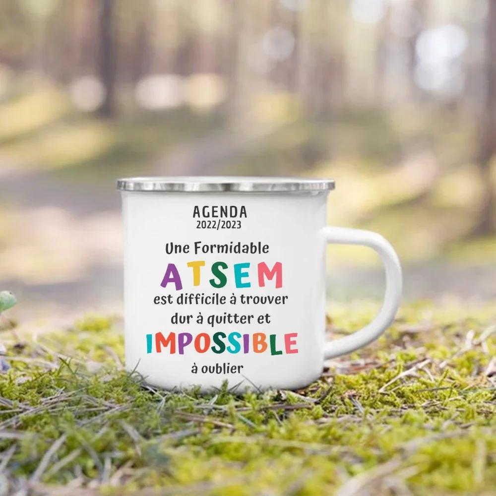 Merci Atsem Agenda Print Mugs Creative Coffee Cups Drinks Water Milk Cup Enamel Mug School Home Handle Drinkware Gifts
