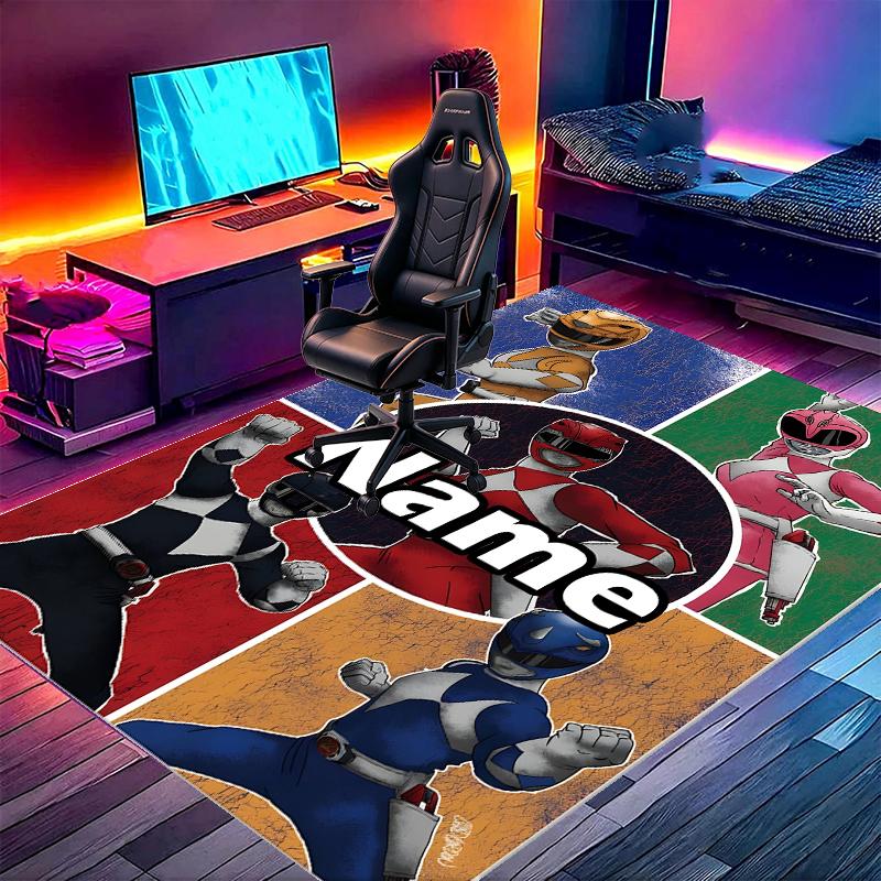 Custom Name Personalized Mighty Morphin Power Rangers Print Carpet, Versatile Home Decor Rug, for Playroom, Apartment, Balcony, Entryway, Hallway Gift