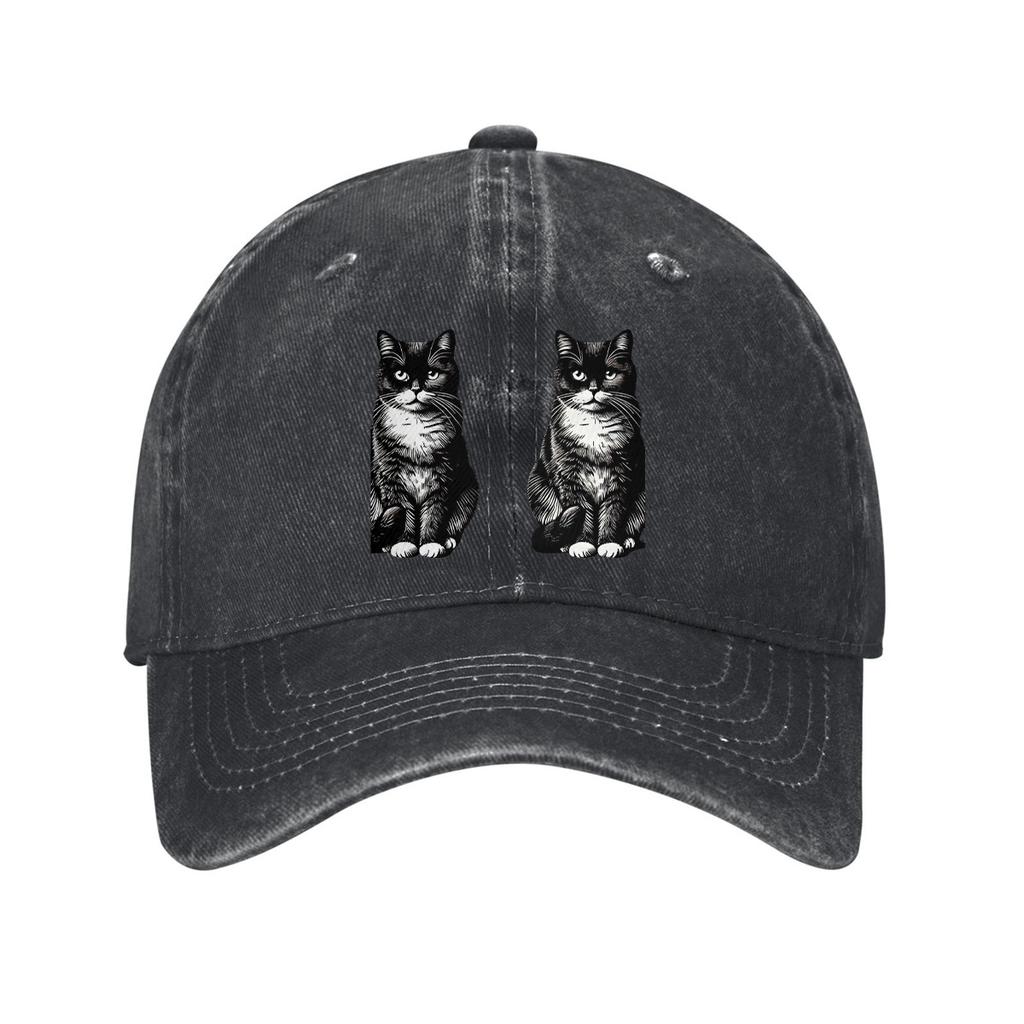 Black and White Tuxedo Cat Print Baseball Cap Adjustable Cotton Casual Dad Hat for Unisex Adults