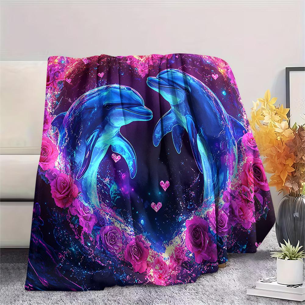 Dolphin Print Flannel Blanket, High Quality Comfortable for All Seasons, Home Decor, Warmth and Comfort, Perfect for Christmas Gifts