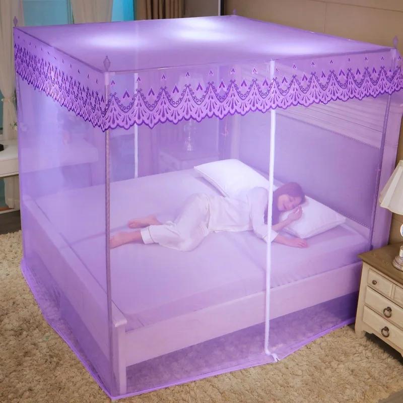 Zipper Lace Mosquito Net with Stainless Steel Bracket Romantic Queen Bed Nets Anti Insect Mosquito Tent for Single Double Bed