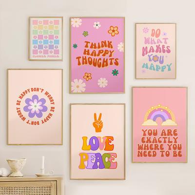 Funky Quote Retro Wall Art 60s 70s Estetic Poster Print Groovy Preppy Room Decor Flower Canvas Painting Colorful Fashion