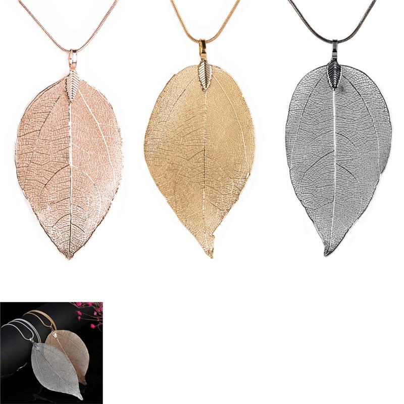Unique Women Jewelry Simple Leaf Sweater Pendant Long Chain Necklace