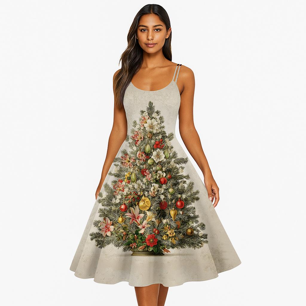 Women's Fashion Casual Christmas Print Sexy Off-the-shoulder Punk Retro Dress