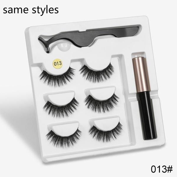 New 3 Pairs Normal Magnetic Eyelashes 5 Magnet 3D Mink Eyelashes Set With Eyeliner Tweezers Natural False LashesMakeup