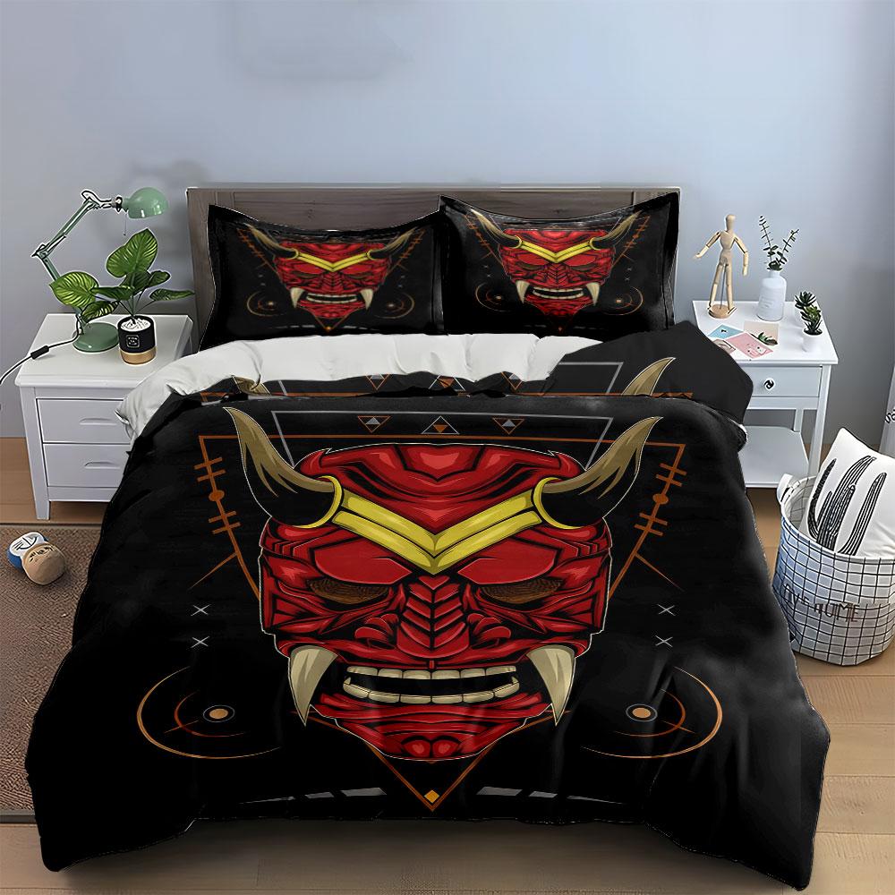 Demon Mask Design Decor 3Pc Soft Comfortable Duvet Cover Bedding Set Included 1*Duvet Cover & 2*Pillowcases, Gift