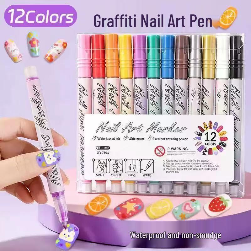 12-Color Acrylic Manicure Art Pen Set – Quick-Dry Graffiti & DIY Nail Liner