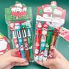 8 Pcs(2 Sets) Cartoon Christmas Ballpoint Pen Santa Colored Handbook Press Pen Student Christmas Gifts Stationery Prizes