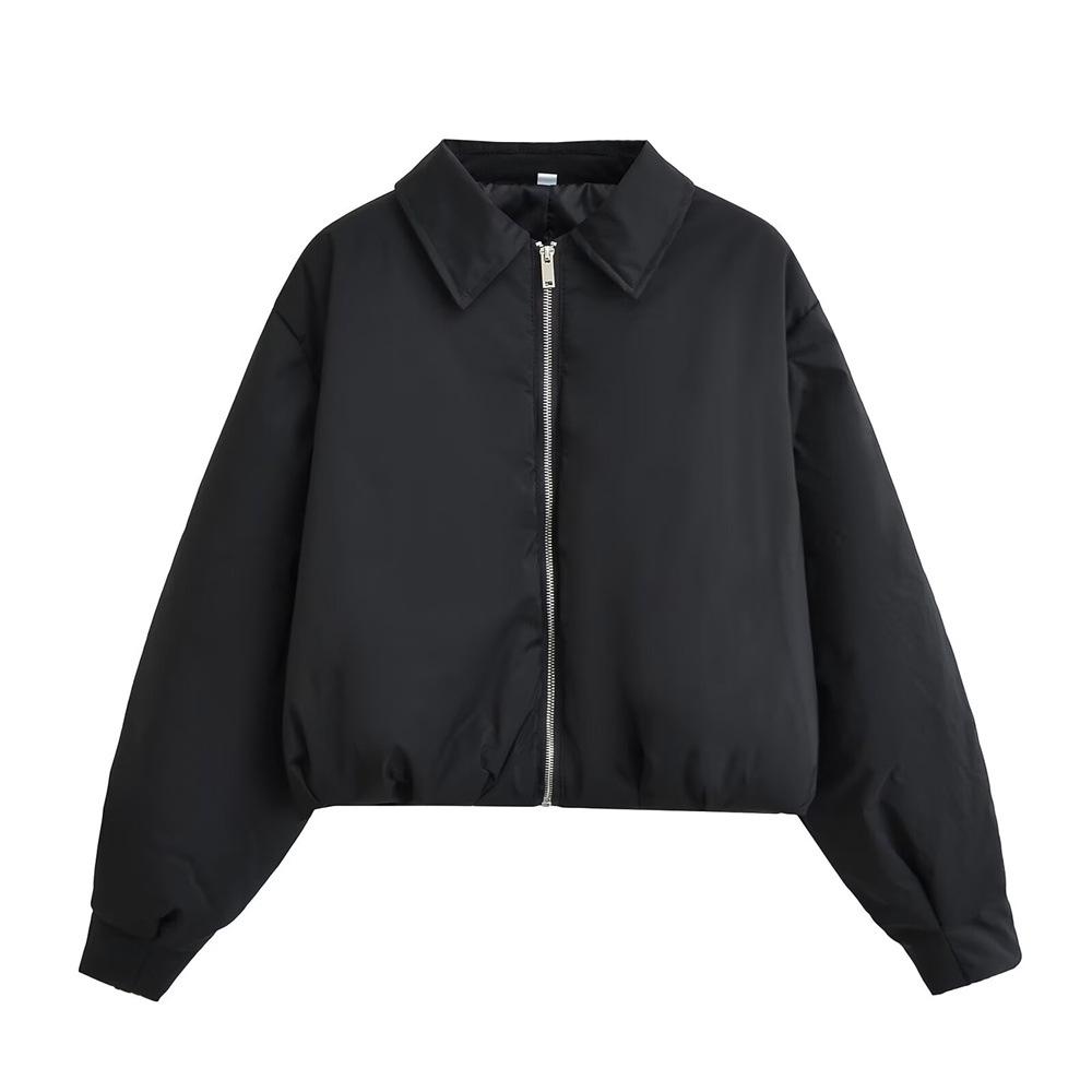 

2024 Универсальная хлопковая куртка с отложным воротником и дизайном, визуально омолаживающим Extra Small чёрный